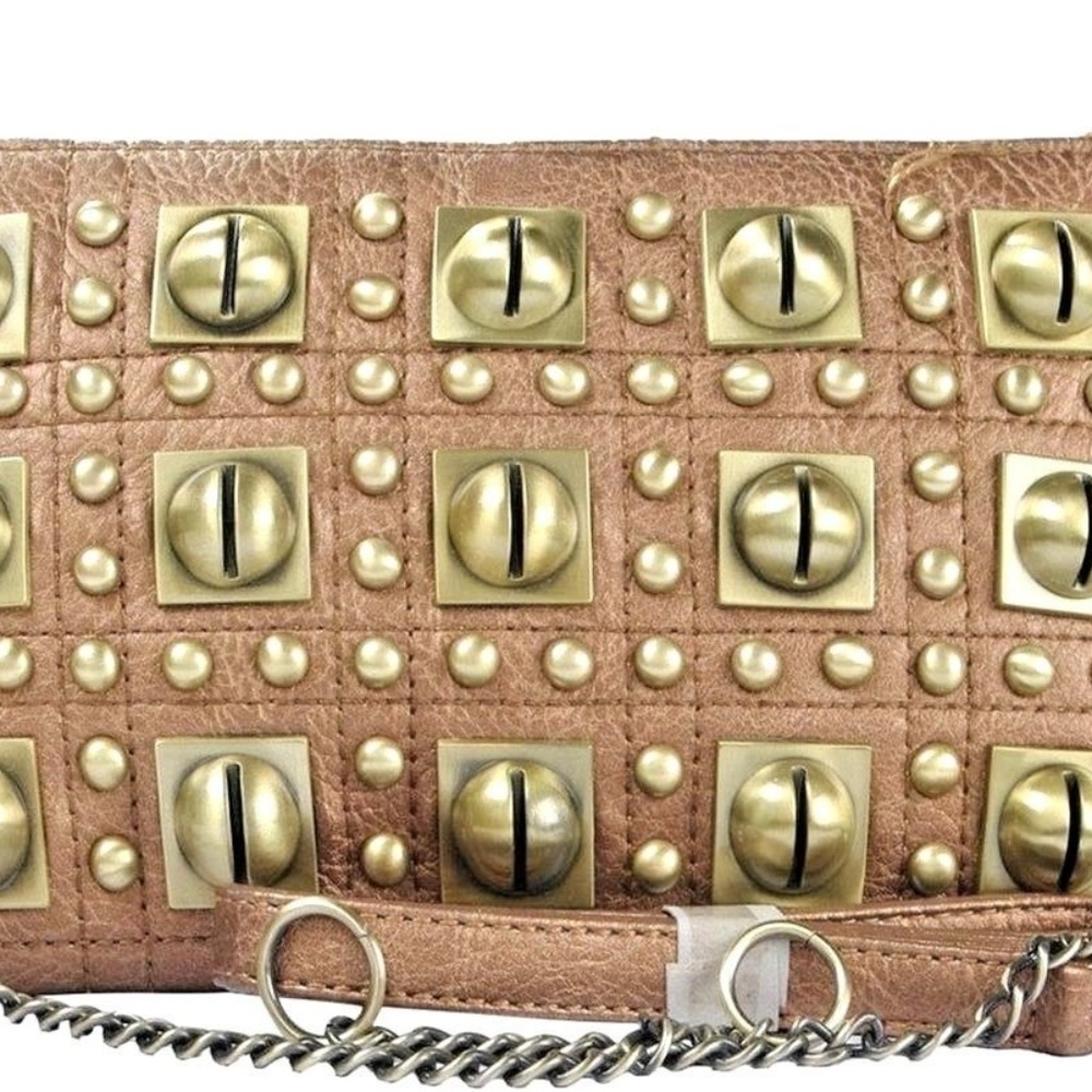 A+ Purse Retro Metal Fringe & Brass Tone Bag Studs